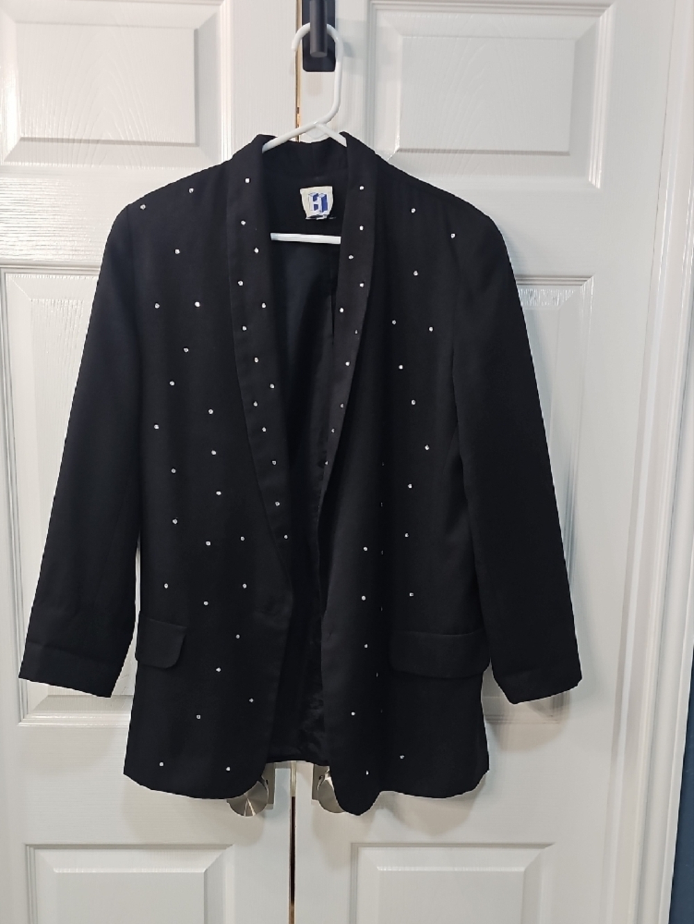 Vintage 90's Glam Leisure Rhinestone Black Blazer Size 8 Shimmer Jacket - Picture 10 of 14